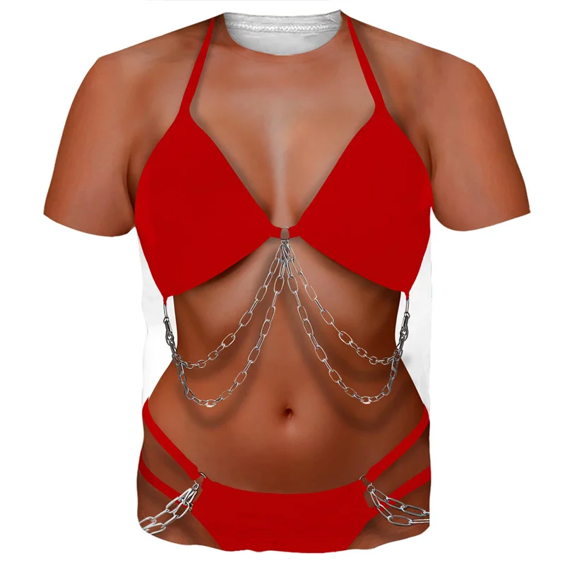 3D Printing Abs - กราฟิกตลกบิกินี่ T เสื้อสําหรับชาย 3D พิมพ์ปลอมกล้ามเนื้อ ABS