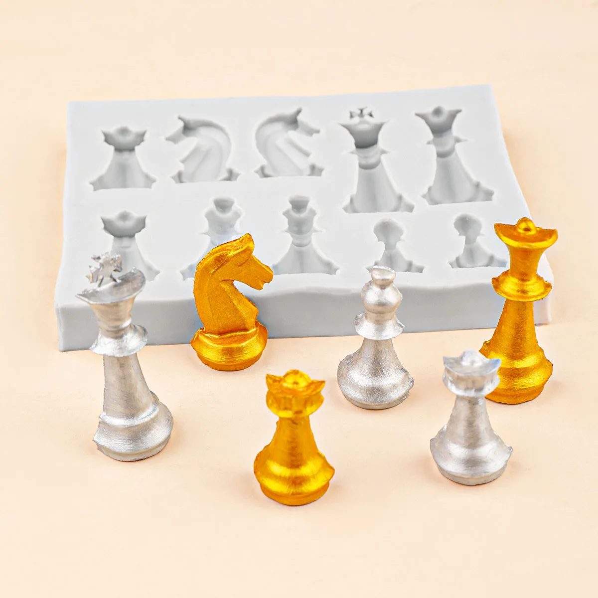 3D Printing Chess - 10-Hole 3dหมากรุกซิลิโคนแม่พิมพ์DIY Fondantช็อกโกแลตแม่พิมพ์หมากรุกชิ้นอีพ็อกซี่ยิปซั่มเรซินแม่พิมพ์เค้กอุปกรณ์ตกแต่ง