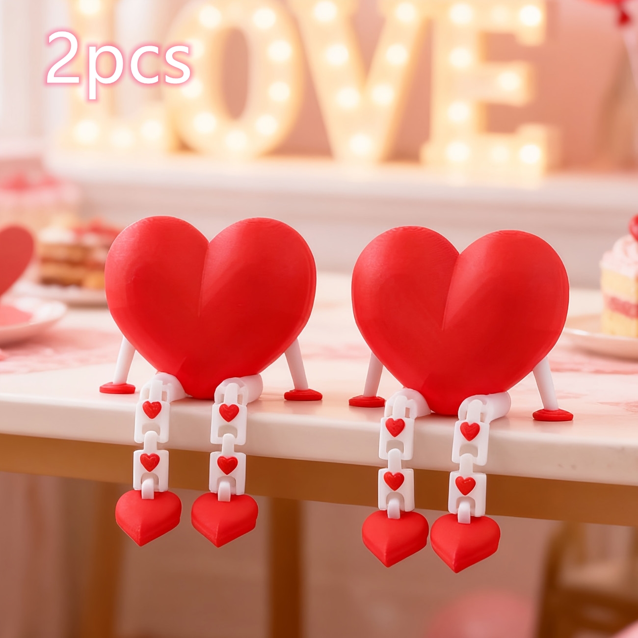 3D Printing Cafe - ชุด 2 ชิ้นของตุ๊กตาหัวใจสีแดงแบบ 3D พิมพ์ลายที่อบอุ่นและโรแมนติก สำหรับตกแต่งห้องแต่งงาน,