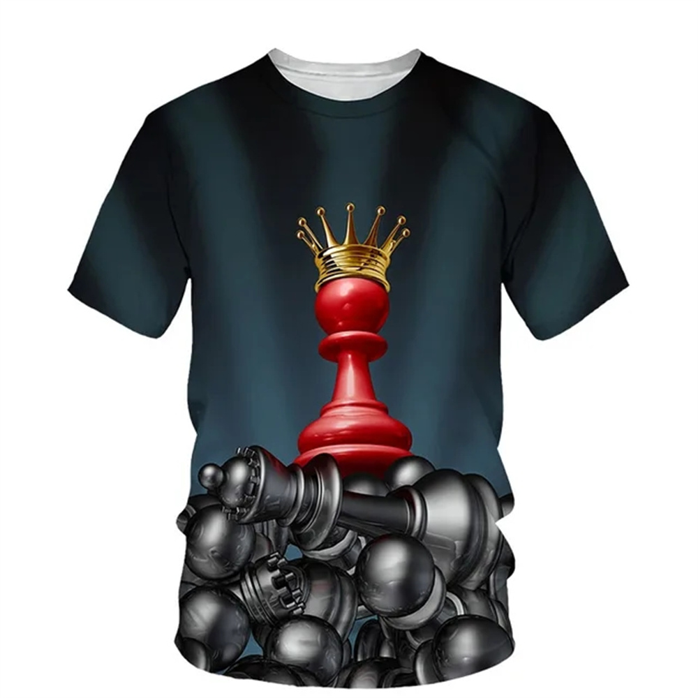 3D Printing Chess - เสื้อยืดลายหมากรุกฤดูร้อน พิมพ์ลาย 3 มิติ สตรีทแวร์ ลำลอง