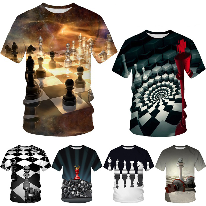3D Printing Chess - แฟชั่นใหม่เสื้อยืดพิมพ์ลายหมากรุกและการ์ด3D สำหรับผู้ชายและผู้หญิงเทรนด์ลำลองเสื้อแขนสั้นแสนสนุก
