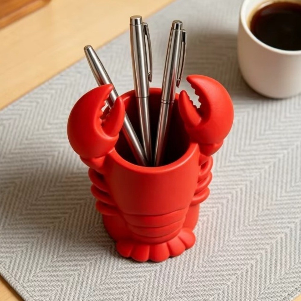 3D Printing Cafe - ที่ใส่ดินสอรูปกุ้งล็อบสเตอร์ พิมพ์ 3 มิติ ภาชนะเก็บของบนโต๊ะทำงานรูปสัตว์ ภาชนะใส่แปรงแต่งหน้ารูปกุ้งล็อบสเตอร์