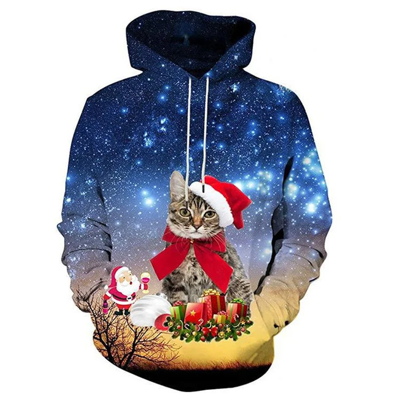 Santa Claus Cat Pattern Hoodie - 3D Printing Rabbit บทวิจารณ์และราคา