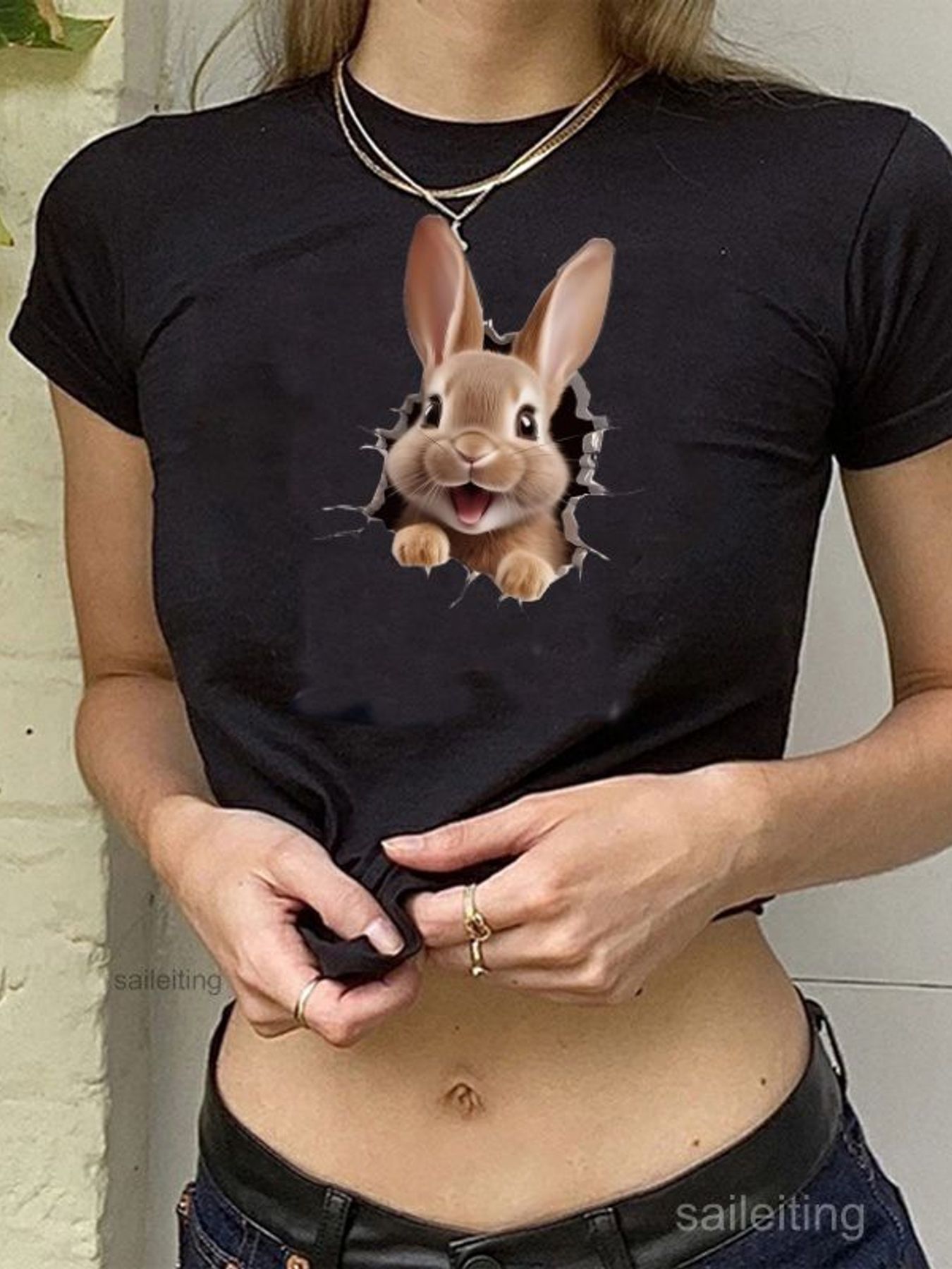 เสื้อครอปพิมพ์ลายหัวกระต่าย 3  - 3D Printing Rabbit บทวิจารณ์และราคา